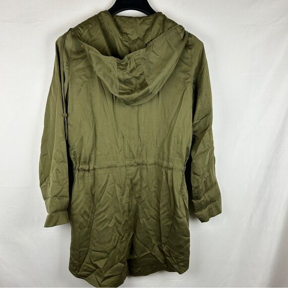 Eileen Fisher army green olive utility long hooded jacket size XS - Picture 7 of 9